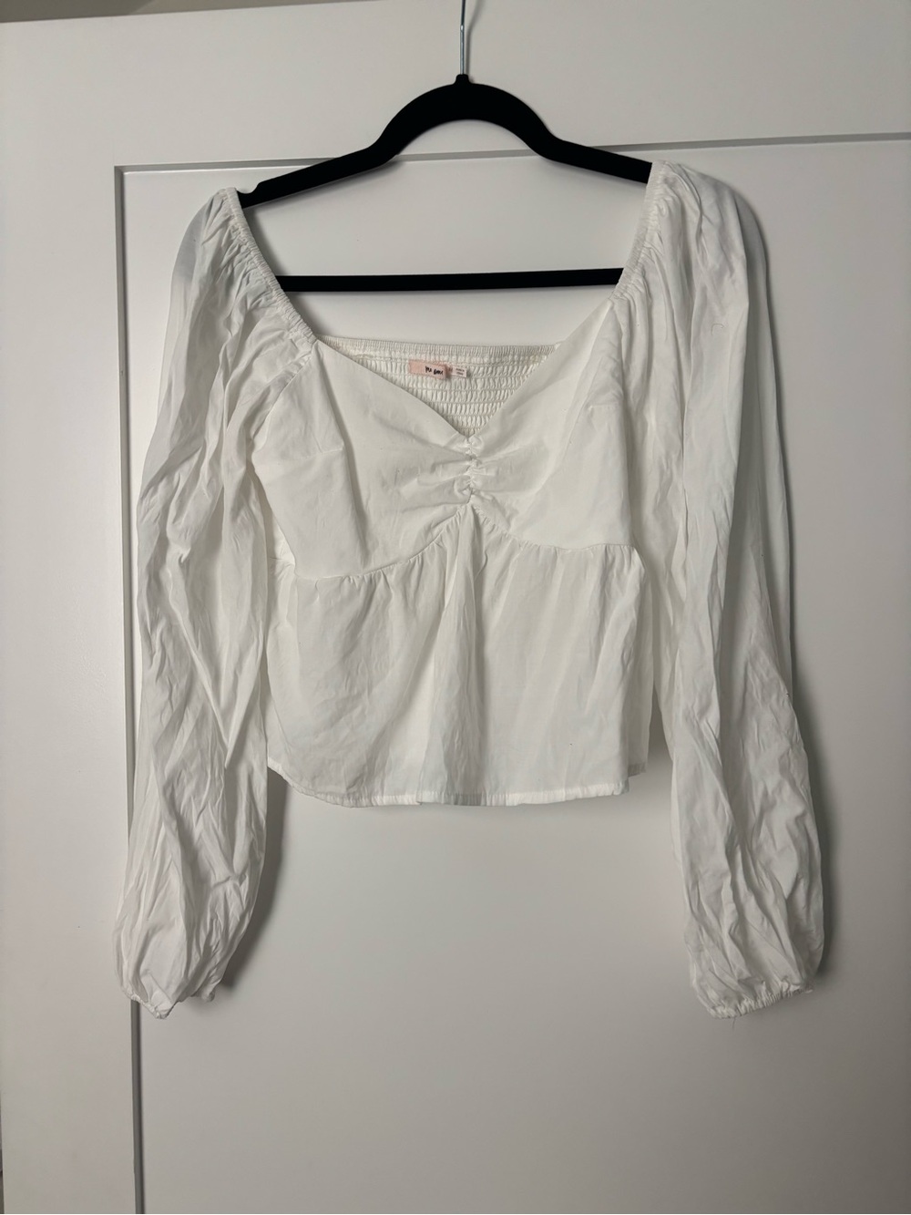 Mi Ami White Cottagecore Milkmaid Smocked Long Sleeve Crop Top Medium